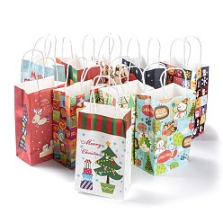 Mixed Shapes Christmas Theme Kraft Paper Gift Bags, with Handles, Shopping Bags, Mixed Patterns, 13.5x8x22cm