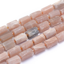 Sunstone Frosted Natural Sunstone Beads Strands, Faceted, Column, 14~15x7~9mm, Hole: 1mm, about 24pcs/strand, 15.75 inch(40cm)