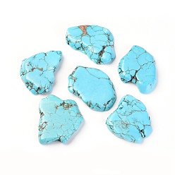 Turquoise Perles de magnésite naturelle, perles de dalle plate, pas de trous / non percés, teint, nuggets, turquoise, 30~40x20~30x5~8mm