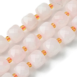 Rose Quartz Natural Rose Quartz Beads Strands, with Seed Beads, Faceted Cube, 8~9x8~9x8~9mm, Hole: 0.9~1mm, about 35~39pcs/strand, 14.80''~15.16''(37.6~38.5cm)