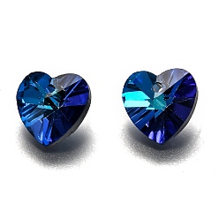 Metallic Blue Electroplate Glass Charms, Faceted, Heart, Metallic Blue, 10x10x5mm, Hole: 1mm