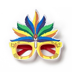 Feather Felt Brazil Carnival Eyeglasses Frame Decoration, Glasses Masquerade Masks, Stage Performance Props, with Plastic Holder, Feather Pattern, 150x162x15mm