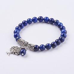 Lapis Lazuli Bracelets extensibles en lapis-lazuli naturel (teints), avec pendentifs de style tibétain, 2 pouces (51 mm)