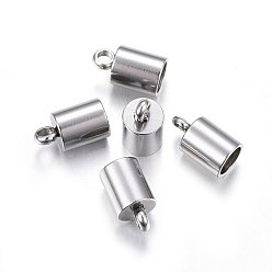Stainless Steel Color 201 Stainless Steel Cord Ends, End Caps, Column, Stainless Steel Color, 9x5mm, Hole: 1.5mm, Inner Diameter: 4mm