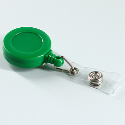 Green ABS Plastic Badge Reel, Retractable Badge Holder, with Platinum Iron Bobby Clip, Flat Round, Green, 86x32x16mm