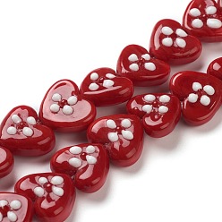 Red Handmade Lampwork Beads, Heart, Red, 14~16x16~18x8~9mm, Hole: 2mm, about 25pcs/strand, 14.17 inch(36cm)