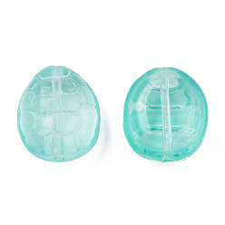 Turquoise Transparent Spray Painted Glass Beads, Tortoise, Turquoise, 12x11x7mm, Hole: 1mm