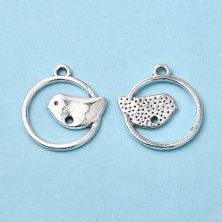 Antique Silver Alloy Pendants, Lead Free and Cadmium Free, Ring With Bird, Antique Silver, 22x20x2mm, Hole: 2mm