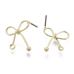 Light Gold Iron Stud Earring Findings, with Loop and Steel Pin, Bowknot, Light Gold, 18~19x18mm, Hole: 1.5mm, Pin: 0.7mm