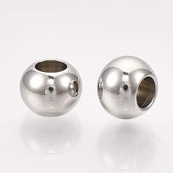 Stainless Steel Color 201 Stainless Steel Beads, Round, Stainless Steel Color, 6.3x5mm, Hole: 4mm