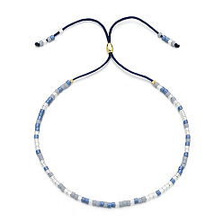 Royal Blue Glass Seed Beaded Slider Bracelet, Adjustable Bracelet, Royal Blue, No Size