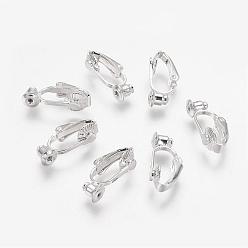 Silver Brass Clip-on Earring Converters Findings, for Non-Pierced Ears, Silver Color Plated, 19x6x9mm, Hole: 1mm
