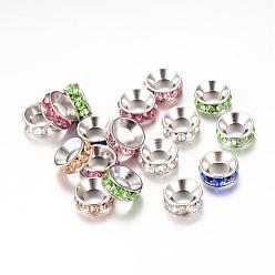 Mixed Color Rhinestone Spacer Beads, with CCB Plastic Findings, Rondelle, Platinum, Mixed Color, 8x3mm, Hole: 3.5mm