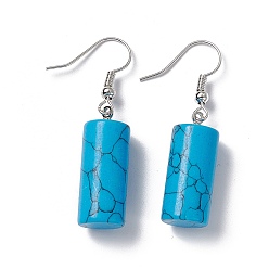 Synthetic Turquoise Blue Synthetic Turquoise Cylindrical Dangle Earrings, Platinum Brass Jewelry for Women, 42mm, Pin: 0.7mm