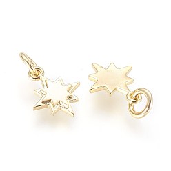 Golden Brass Charms, with Jump Ring, Star, Golden, 11x10x1.5mm, Hole: 3mm