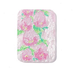Pearl Pink Embossed Flower Printed Acrylic Pendants, Rectangle Charms, Pearl Pink, 39.5x28.5x2.3mm, Hole: 1.6mm