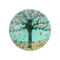 Разноцветный Пол круглые кабошоны, стекло, с рисунками деревьев , красочный, 25x7 мм