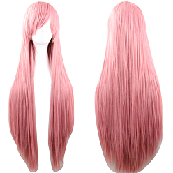 Pink 31.5 дюйм (80 см) длинные прямые парики для костюмированной вечеринки, синтетические жаропрочные аниме костюм парики, с треском, розовые