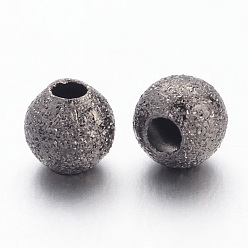 Gunmetal Brass Textured Beads, Round, Gunmetal, Size: about 4mm in diameter, hole: 1mm