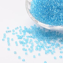 Sky Blue Glass Seed Beads, Transparent, Round, Round Hole, Sky Blue, 8/0, 3mm, Hole: 1mm, about 1111pcs/50g, 50g/bag, 18bags/2pounds