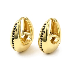 Black Cubic Zirconia Teardrop Thick Hoop Earrings, Real 18K Gold Plated Brass Jewelry for Women, Black, 21x18x8mm, Pin: 0.9mm