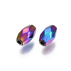 Rainbow Color Perlas de aleación de color arco iris chapado en estante, sin cadmio y níque y plomo, facetados, barril, 7x4x4.5 mm, agujero: 1.2 mm