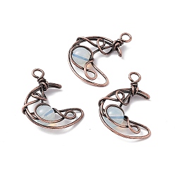 Opalite Opalite Pendants, Moon Charms, with Rack Plating Red Copper Tone Brass Findings, Cadmium Free & Lead Free, 31.5~33x22x8.5mm, Hole: 2.5~3mm