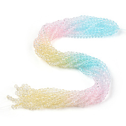 Light Sky Blue Transparent Glass Beads Strands, Segmented Multi-color Beads, Faceted(32 Facets), Round, Light Sky Blue, 4~4.5mm, Hole: 1mm, about 90~95pcs/strand, 13.98''(35.5cm)