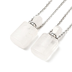 Quartz Crystal Openable Natural Quartz Crystal Perfume Bottle Pendant Necklaces for Women, 304 Stainless Steel Cable Chain Necklaces, Stainless Steel Color, 18.74 inch(47.6cm)