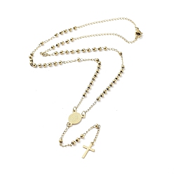 Doré  202 inoxydable colliers de perles de chapelet d'acier, pendentifs croix, or, 19-1/4 pouce (49 cm)