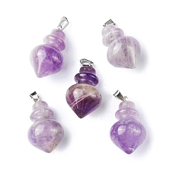 Amethyst Natural Amethyst Pendants, Pointed Bottle Charms, with Platinum Plated Iron Snap on Bails, 32.5~35x16~17mm, Hole: 3x5.5mm