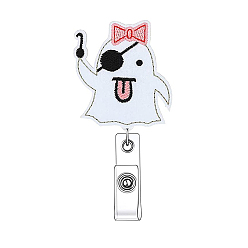 Ghost Halloween Theme Wool Felt Clip-On Retractable Badge Holders, Tag Card Holders, Badge Reel, Ghost, 85mm