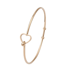 Oro Brazalete de corazón hueco de acero inoxidable, brazalete de alambre de cóctel para mujer, dorado, diámetro interior: 2-3/8 pulgada (6 cm)