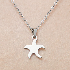 Stainless Steel Color 201 Stainless Steel Starfish Pendant Necklace, Stainless Steel Color, 17.72 inch(45cm)