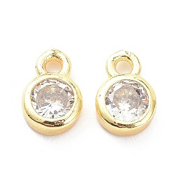 Real 18K Gold Plated Brass Micro Pave Clear Cubic Zirconia Charms Pendants, Long-Lasting Plated, Flat Round, Real 18K Gold Plated, 8x5x2mm, Hole: 1.2mm