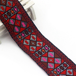 FireBrick Flat Ethnic Style Embroidery Polyester Ribbons, Jacquard Ribbon, Garment Accessories, FireBrick, 2 inch(50mm), about 7.66 Yards(7m)/pc