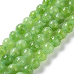 Yellow Green Dyed Natural Malaysia Jade Beads Strands, Round, Yellow Green, 6mm, Hole: 1mm, about 31pcs/strand, 7.48 inch(19cm)