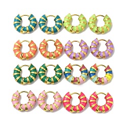 Mixed Color Enamel Round Hoop Earrings, Real 14K Gold Plated 304 Stainless Steel Jewelry for Women, Mixed Color, 18x21x6mm, Pin: 1mm