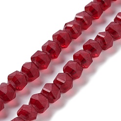 Rojo Oscuro Electroplate transparentes cuentas de vidrio hebras, esmerilado, facetados, linterna, de color rojo oscuro, 7x7.8x7.5 mm, agujero: 1.5 mm, sobre 72 unidades / cadena, 20.79'' (52.8 cm)