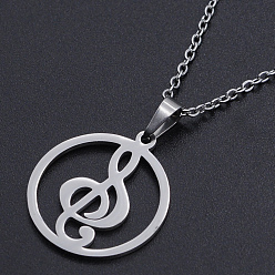 Stainless Steel Color 201 Stainless Steel Pendant Necklaces, with Cable Chains and Lobster Claw Clasps, Ring with Music Note, Stainless Steel Color, 17.7 inch(45cm), 1.5mm