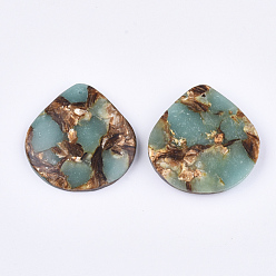 Pale Turquoise Assembled Natural Bronzite and Synthetic Aqua Terra Jasper Pendants, teardrop, Pale Turquoise, 40.5x40.5x7mm, Hole: 1.2mm