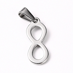 Stainless Steel Color 304 Stainless Steel Pendants, Infinity, Stainless Steel Color, 23x9x1.5mm, Hole: 8x3mm