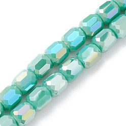 Vert Perles en verre electroplate, de couleur plaquée ab , facette, baril, verte, 8x8mm, Trou: 1.2mm, Environ 80 pcs/chapelet, 26.14'' (66.4 cm)