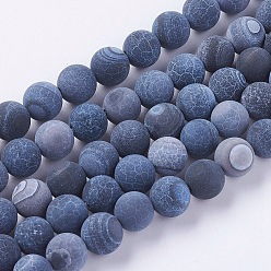 Noir Perles en agate naturelle patinée, teint, givré, ronde, noir, 8mm, Trou: 1mm, Environ 46 pcs/chapelet, 14~15 pouce