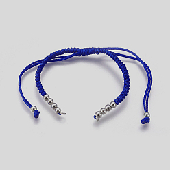 Dodger Blue Nylon Cord Braided Bead Bracelets Making, with Brass Beads, Long-Lasting Plated, Real Platinum Plated, Dodger Blue, 10-1/4 inch~11-5/8 inch(26~29.6cm)