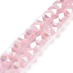 Pearl Pink Glass Pearl Beads Strands, Faceted, Polygon, Pearl Pink, 7.5x7.5mm, Hole: 1mm, about 49pcs/strand, 14.09 inch(35.8cm)