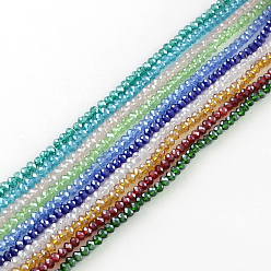 Color mezclado Abalorios de vidrio, lustre de la perla chapado, suncatcher cristal, rondelle facetas, color mezclado, 4x3 mm, agujero: 1 mm, sobre 140~145 unidades / cadena, 18.9 pulgada