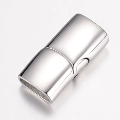 Stainless Steel Color 304 Stainless Steel Magnetic Clasps with Glue-in Ends, Rectangle, Stainless Steel Color, 24x12x7.5mm, Hole: 5x10mm