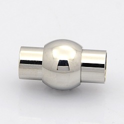 Stainless Steel Color Oval 304 Stainless Steel Magnetic Clasps with Glue-in Ends, Stainless Steel Color, 18x10mm, Hole: 5mm