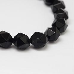 Black Onyx Hebras de cuentas de ónix negro natural, cuentas redondas con corte de estrella, teñido y climatizada, facetados, 10x9 mm, agujero: 1 mm, sobre 40 unidades / cadena, 15.7 pulgada